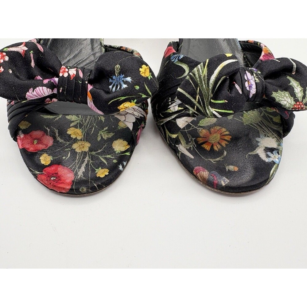 Gucci Black Satin Kitten Heels w/ Colorful Floral Pattern & Bow Y2K Size 6.5 - Picture 6 of 15
